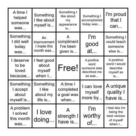 self esteem bingo|positive self talk bingo.